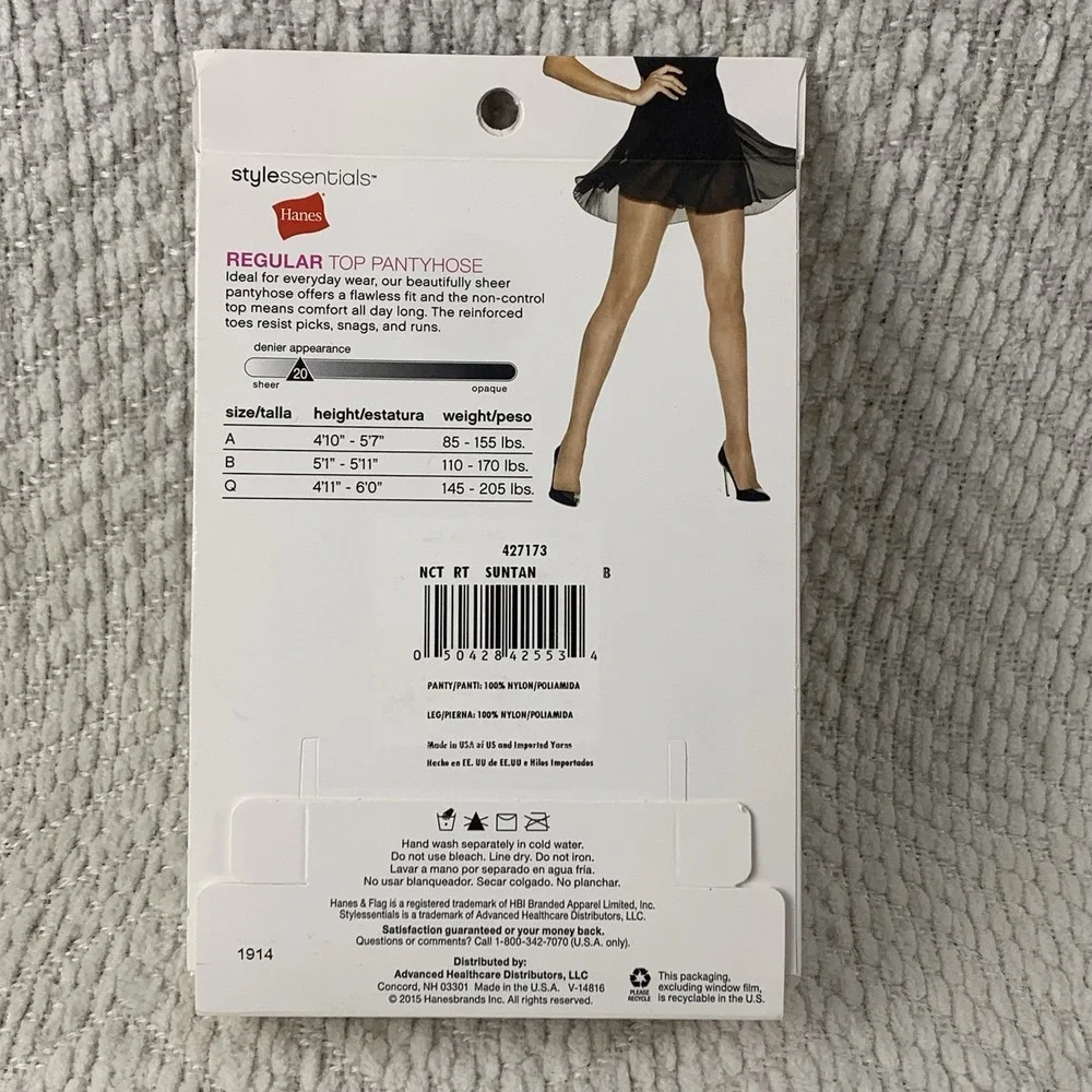 Hanes‎ Regular Top Pantyhose Reinforced Toe Sheer Leg Size B - SUNTAN (2 Pair)